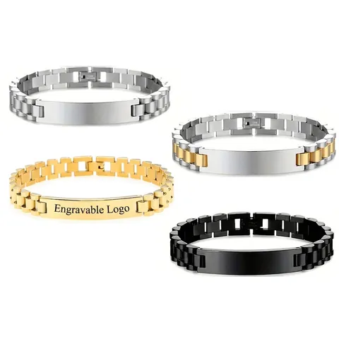 ID Armband Edelstahl Uhrenarmband Kettenglieder Polierte Einfache Platte Mode Schmuck Für Herren Damen