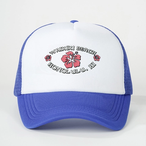 Trucker Cap Waikiki Beach Honolulu Hibiskus Druck Netzrücken Atmungsaktiv Gebogener Schirm Sommer Sonnenschutz Für Damen Herren