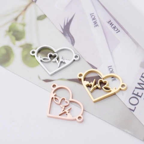 Herz Herzschlag EKG Anhänger Verbinder 304 Edelstahl Für DIY Armband Halskette Schmuckherstellung Minimalistisches Zubehör