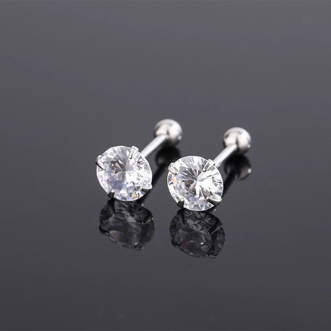 Orecchini A Lobo In Zircone Trasparente Rotondo Argento Sterling 925 Chiusura A Vite A Sfera Gioielli Classici