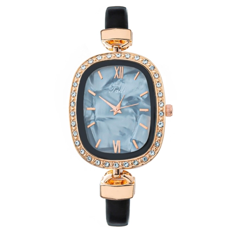 Orologio da Donna al Quarzo di Moda Quadrante con Motivo in Marmo Ovale Lunetta con Strass Cinturino in Ecopelle Elegante Orologio da Polso Analogico