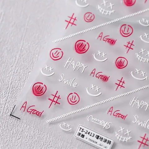 Pegatinas Uñas Relieve 3D Auto Adhesivas PET Hip Hop Graffiti Sonrisa Hashtag Letra Decoración Manicura