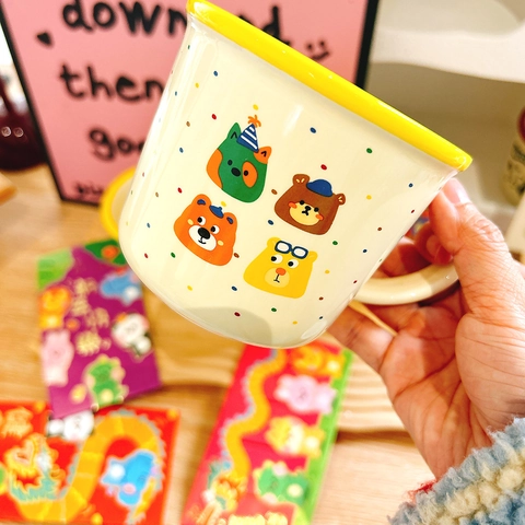 Tazza In Ceramica Disegno Cane Orso Cartoni Animati Pois Manico Decorativo Tazza Da Colazione Regalo Carino