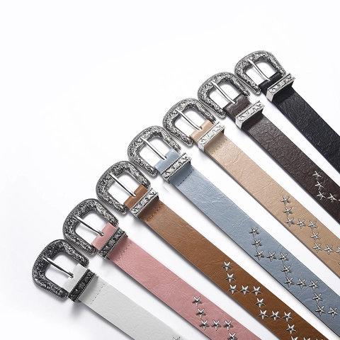 Dames Western Stijl Kunstleren Riem Met Vintage Gesneden Gesp Sterre-Nagels Decoratieve Tailleband Voor Jeans Mode Accessoires