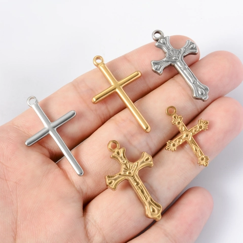 Cross Pendants Stainless Steel Religious Ankh Charms Vintage Rose Embossed DIY Jewelry Making Accessories Retro Style