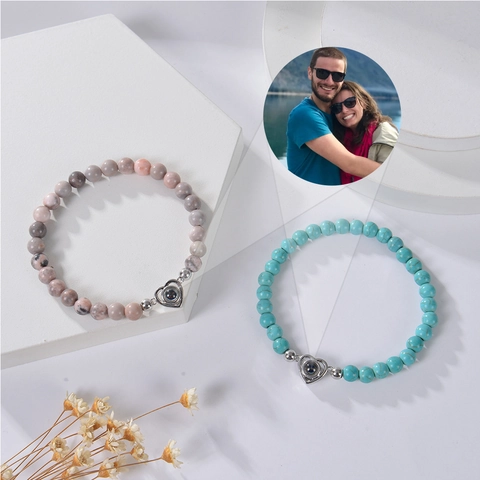 Natural Stone Beaded Heart Projection Bracelet Heart Pendant Memorial Gift For Lovers Fashion Jewelry