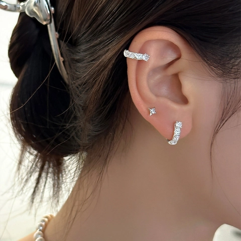 Orecchini In Rame A Forma Di U Con Zirconi E Perno In Argento Sterling 925 Chiusura A Vite Gioielli Di Moda Minimalisti Donna