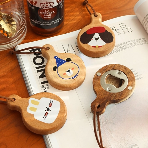 Apribottiglie Magnetico Animali Cartone Animato Calamita Da Frigo In Legno Decorazione Cucina Con Cordino In Pelle