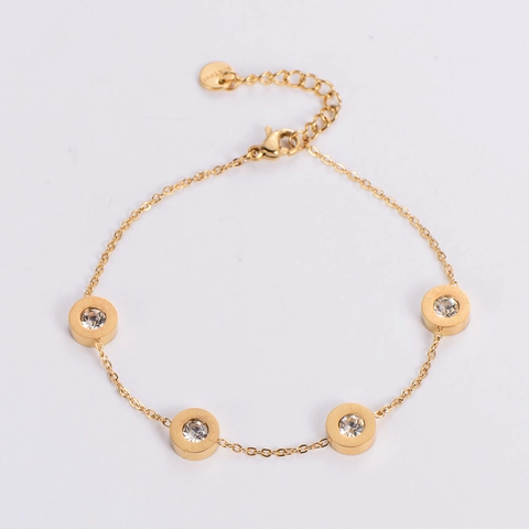 Minimalistische Armband Romeinse Cijfers Ronde Hanger 18K Verguld Roestvrij Staal Met Strass Dames Elegante Sieraden