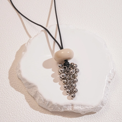 Retro Druiventros Hanger Ketting Hars Ring Legering Zilveren Kralen Verstelbare Wastouw Boho Sieraden Voor Dames