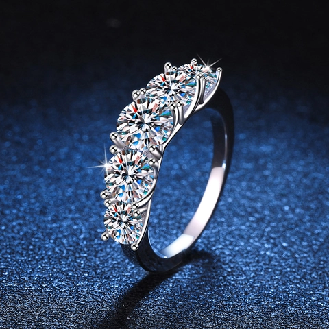 925 Sterling Silver Moissanite Ring For Women D Color Moissanite Row Ring Geometric Sparkly Jewelry Wedding Engagement Band Ring