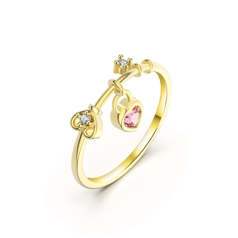 925 Sterling Silver Ring For Women Pink Heart Zirconia Lock Pendant Charm Ring Dainty Romantic Jewelry Finger Ring Gift