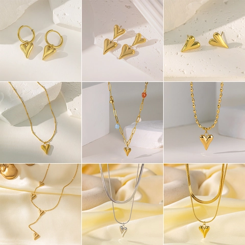 Parure Bijoux Coeur Collier Boucles Oreilles Bracelet Acier Inoxydable Pierre Naturelle Künstliche Perle Femme Style Romantique Français