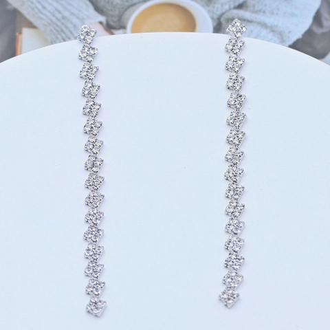 Luxus Kupfer Quadrat Quaste Ohrringe Mit 925 Sterlingsilber Ohrstecker-Stift Strass Geometrische Lange Ohrhänger Für Damen