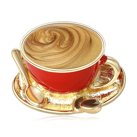 Squisita Spilla Tazza Di Caffè In Lega Smaltata Donna Alla Moda Latte Art Design Abbigliamento Gioielli Spilla Regalo