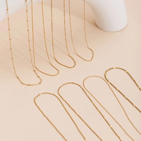 Gold Plated Stainless Steel Necklace Chain Minimalist DIY Jewelry Making Snake Bone Satellite Ball Clavicle Link Chains