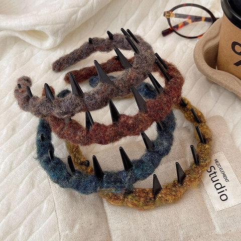 Knitted Yarn Wave Headband Non-Slip Hair Hoop With Teeth Retro Autumn Winter High Top Hair Accessories For Women