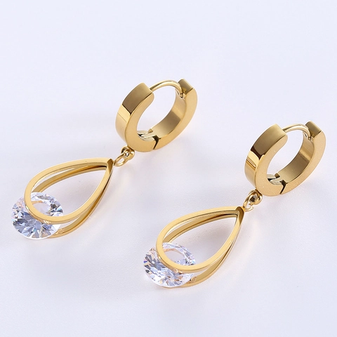 Pendientes De Aro Con Gota De Agua Acero Inoxidable Con Circonita Hueca Gota De Agua Joyería De Moda Minimalista Para Mujer