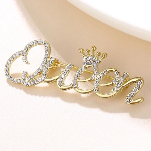 Queen Letter Brooch Alloy Rhinestone Sparkling Crown Shape Pin Fashion Apparel Accessories For Women Girls Gift