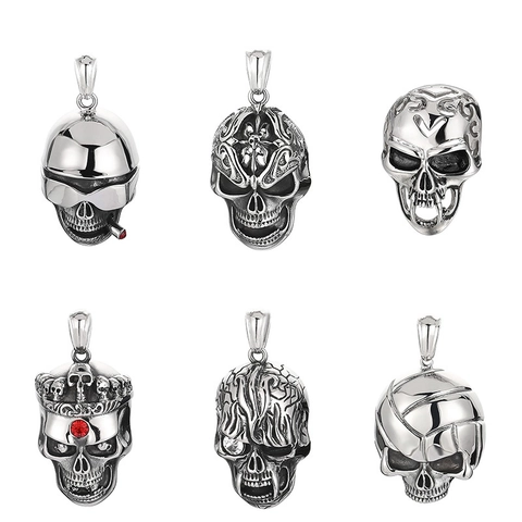 Hip Hop Skull Pendant Stainless Steel Vintage Rhinestone Halloween Ghost Head Mask Jewelry Accessory For Men