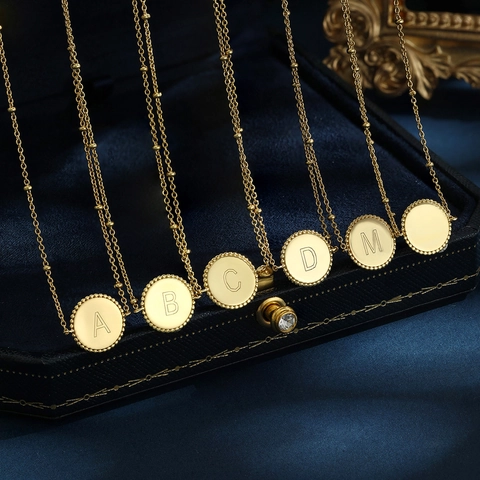 925 Sterling Zilveren Initiaal Ketting Voor Dames Ronde Hanger Kralenrand Vergulde Minimalistische Sieraden