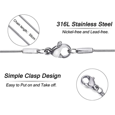Snake Bone Chain Necklace 316L Stainless Steel Round Minimalist Hypoallergenic Nickel Free Jewelry For Men Women