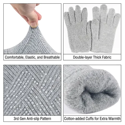 Gants en Tricot d'Hiver pour Femmes Hommes Double Couche Doublés en Molleton Épais Chaud Écran Tactile Cyclisme Motif Losange