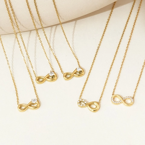 Collana Pendente Infinito Acciaio Al Titanio Zircone Intarsiato Moda Semplice Catena Clavicola Per Donne Gioielli Eleganti