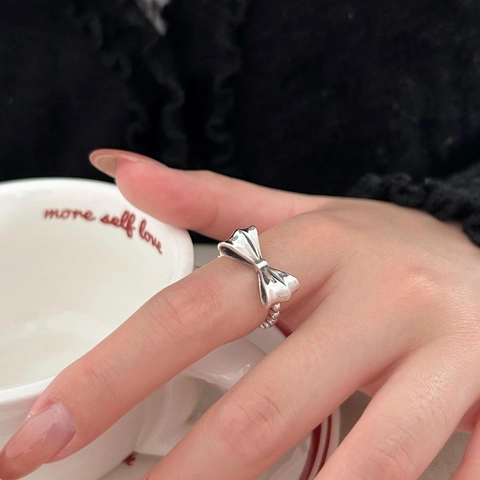 Anello Con Fiocco In Argento Sterling 925 Per Donna Regolabile Fascia Intrecciata Con Perline Gioielli Minimalisti Vintage Coreani
