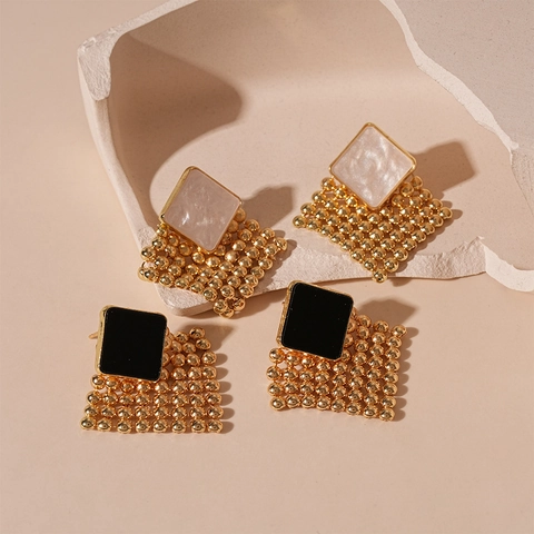 Geometric Rhombus Stud Earrings With 925 Sterling Silver Earring Post Alloy Woven Metal Mesh Retro Style For Women