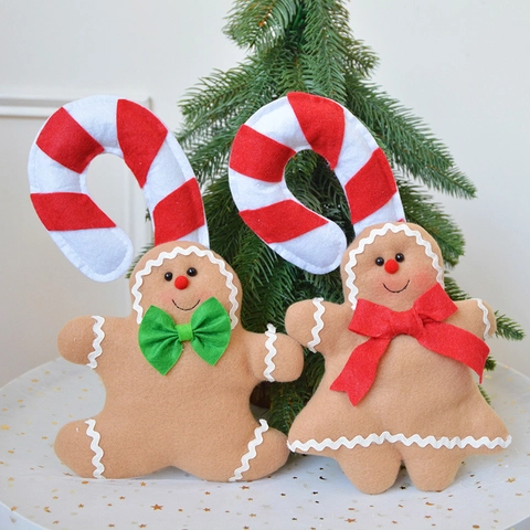 Weihnachts Lebkuchenmann Zuckerstange Ornamente Plüsch Filz Hängedekorationen Für Baum Tür Wand Festliche Hausdeko