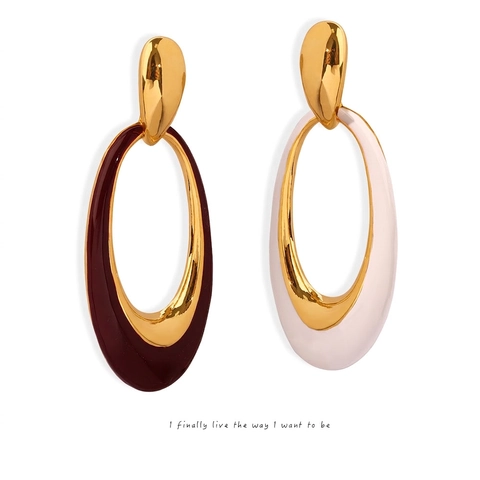Pendientes De Esmalte Geométricos Ovalados Estilo Retro Francés Para Mujer Elegantes Joyas De Cobre Aceite De Gota