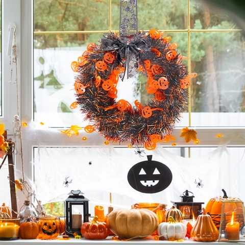 Halloween Decorazione Ghirlanda Zucca Pipistrello Scheletro Vite Fringuello Anello Per Porta Parete Festa Ornamento Appeso
