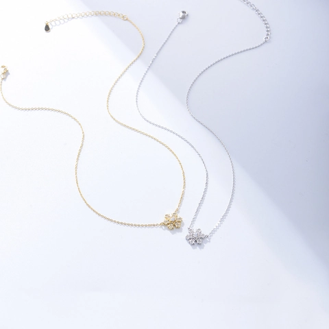 Collar con Colgante de Copo de Nieve de Plata de Ley 925 para Mujer Elegante Circonia Incrustada Color Oro Plata Joyería de Regalo