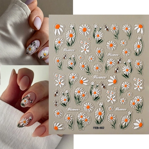 Autocollants Ongles Relief Marguerite Abeille Autocollant Décoration Manucure Pour Femmes