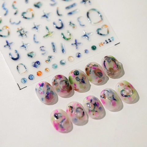 3D Relief Nail Art Stickers Self Adhesive PET Colorful Marble Ink Heart Letter Symbols DIY Manicure Decals