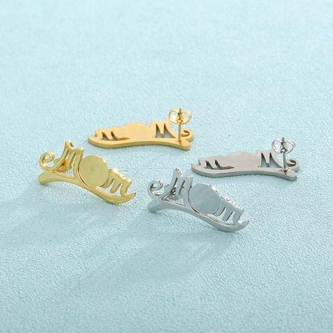 Pendientes De Botón Con Letra Mom De Acero Inoxidable Joyería Creativa De Tendencia Para Regalo Del Día De La Madre