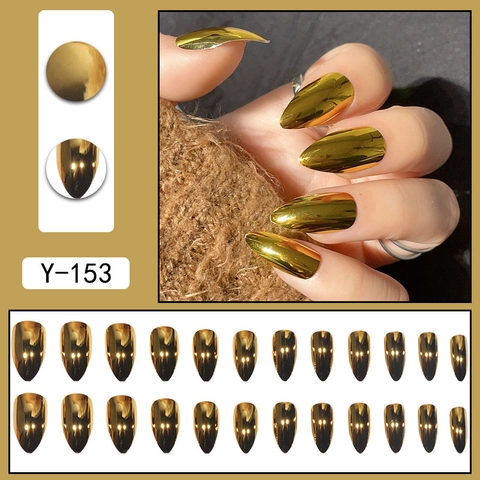 Metallische Spiegel Gold Press On Nägel Galvanisierte Glänzende Kurze Stiletto Spitze Künstliche Fingernägel Für Damen DIY Maniküre