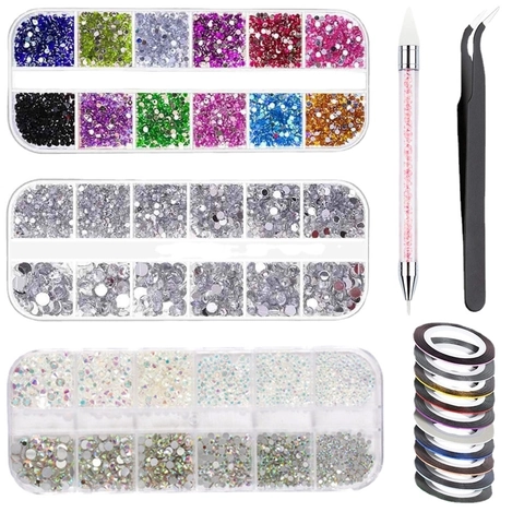 Nail Art Decoration Supplies Acrylic Rhinestones Glitter Foil Manicure Diy Design Professional Tools Dotting Pen Tweezers