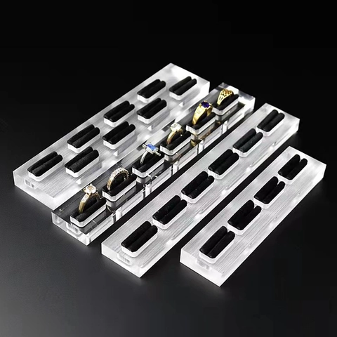 Jewelry Ring Display Stand Acrylic Transparent Base With Velvet Slots Storage Organizer Holder Showcase