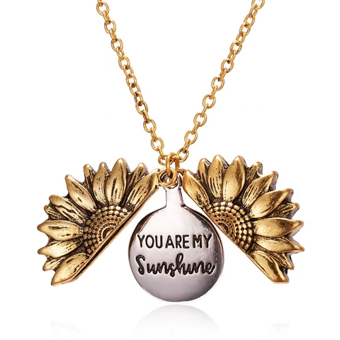 Collana Medaglione Girasole Lega Inciso You Are My Sunshine Pendente Apribile Gioielli Di Moda Regalo Donna