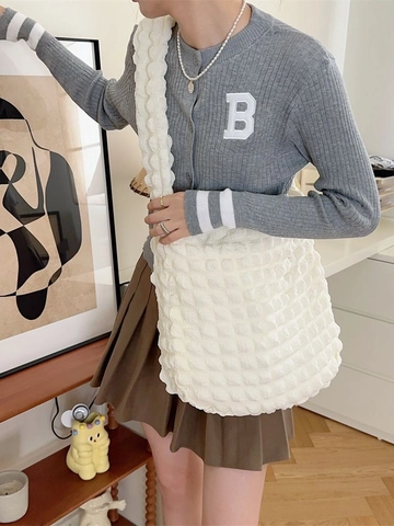 Damen Umhängetasche Große Kapazität Popcorn Textur Polyester Gewebe Schulter Tote Reißverschluss Lässig Koreanischer Stil