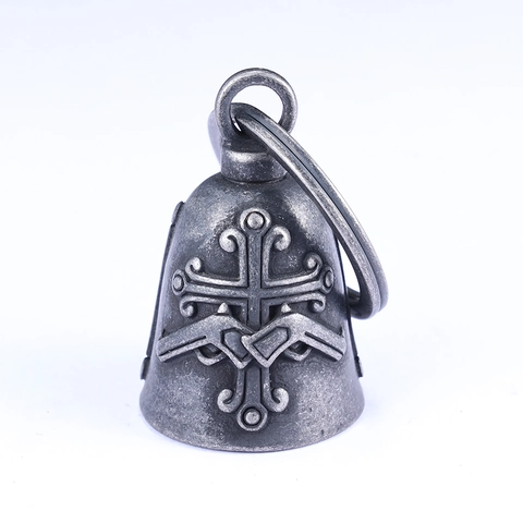 Collana Pendente Campanello Guardiano Biker Acciaio Inossidabile 316L Croce E Pistole Retro Punk Protezione Moto Uomo