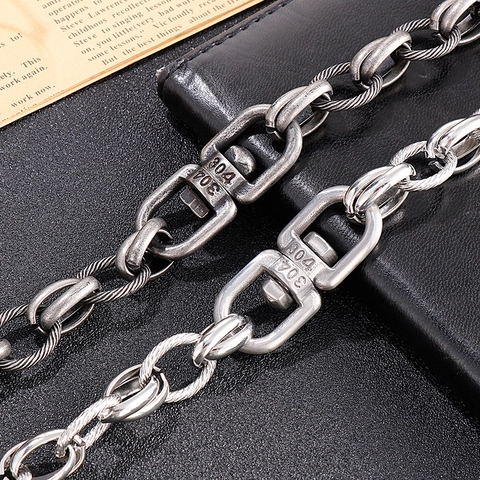 Vintage Industrial Punk Style Stainless Steel Link Chain Bracelet For Men With D-Shackle Clasp Streetwear Jewelry