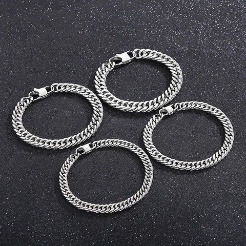 Bracciale A Catena Cubana In Acciaio Inossidabile Gioielli Di Moda Minimalista Per Uomo E Donna Colore Argento