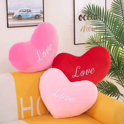 Herzförmiges Plüschkissen Weiche Love Stickerei Wurfkissen Für Sofa Bett Home Decor Valentinstag Geschenk Romantisch