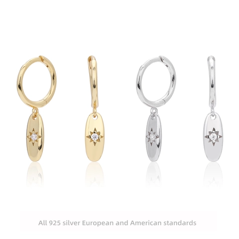 925 Sterling Silber Creolen Mit Ovalem Sternenschliff Anhänger Zirkonia Geometrischer Nordstern Schmuck Für Damen