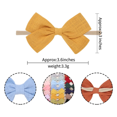 Handmade Slub Cotton Bow Baby Headband Soft Elastic Nylon Hair Band For Infants Toddlers Girls Kids Solid Fine Headwear