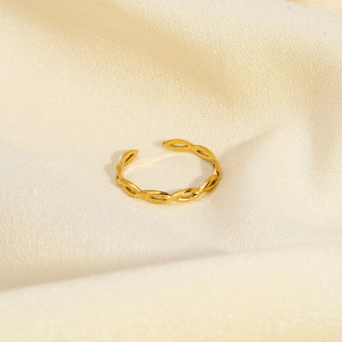 Braided Woven Hollow Ring Stainless Steel Gold Plated Adjustable Open Finger Jewelry For Women Minimalist Fashion Chic