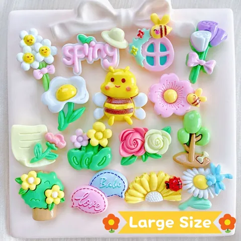 Resin DIY Accessories Cartoon Bee Flower Plants Flatback Cabochons For Phone Case Keychain Hair Clip Decoration Craft Making